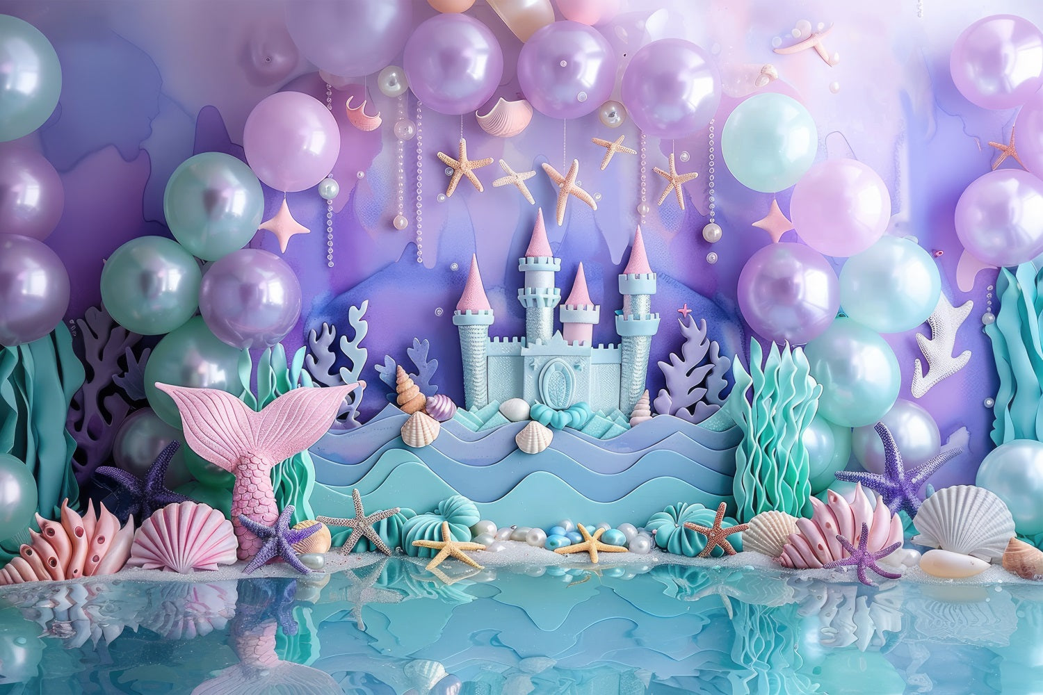 Meerjungfrau Backdrops Lila Ballon Schloss Party Backdrop BRP12-78