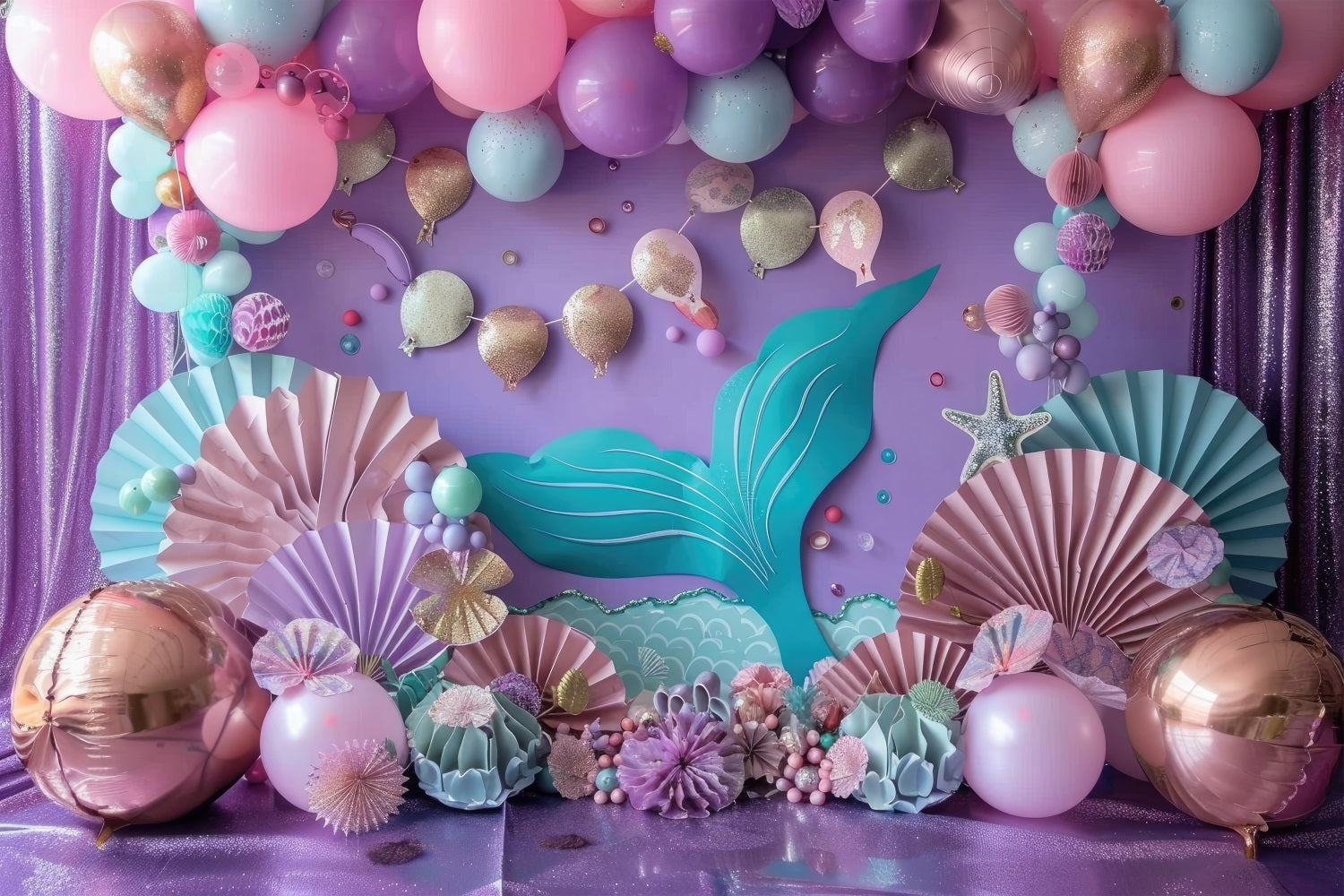 Meerjungfrau Geburtstag Party Backdrop Ozeanische Party Ballon Backdrop BRP12-80