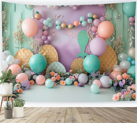 Meerjungfrau Party Backdrops Ozeanische Fantasie Ballon Blume Backdrop BRP12-83