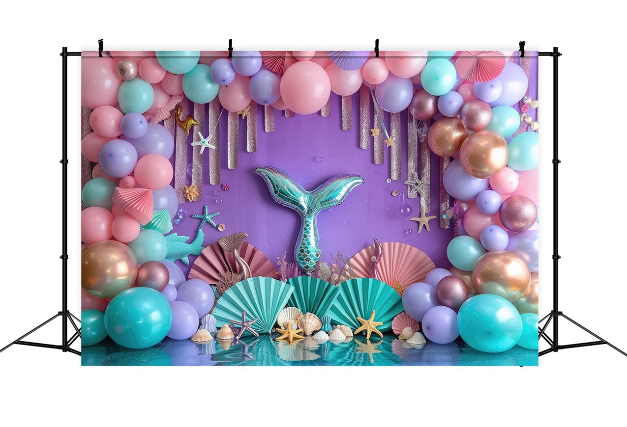 Kleine Meerjungfrau Backdrop Bunte Luftballons Bogen Seestern Backdrop BRP12-85