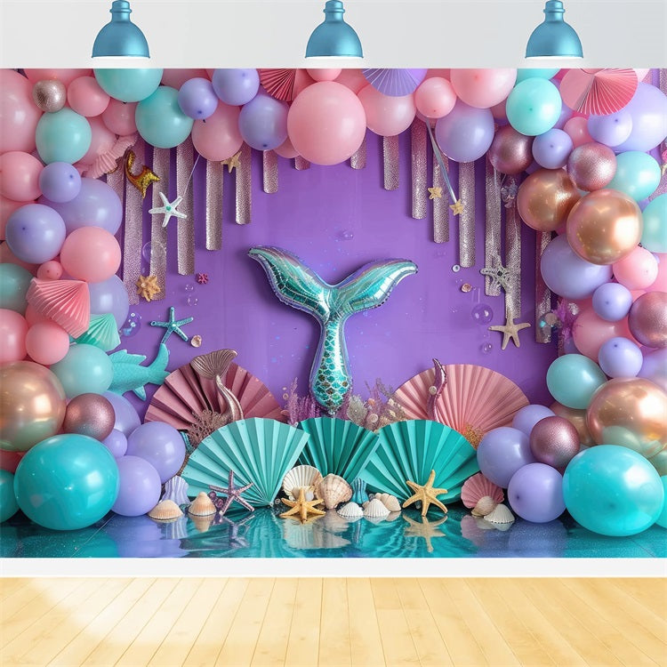 Kleine Meerjungfrau Backdrop Bunte Luftballons Bogen Seestern Backdrop BRP12-85