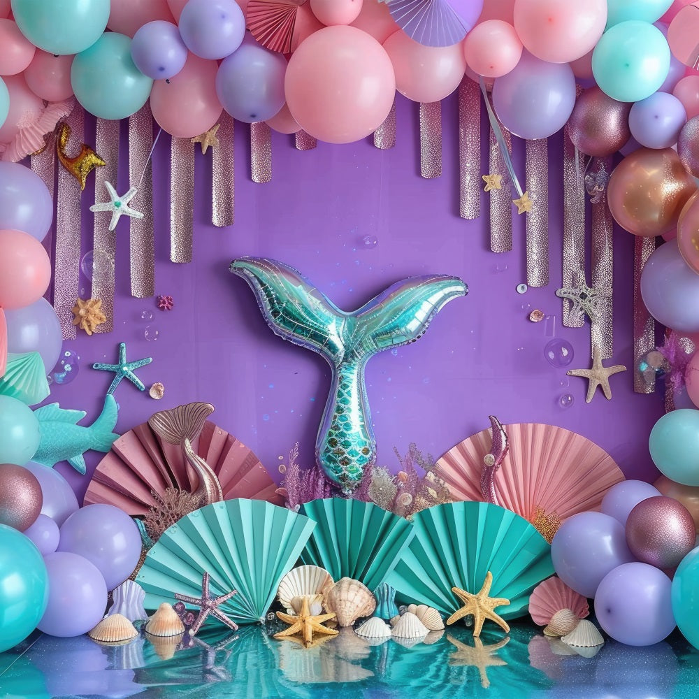 Kleine Meerjungfrau Backdrop Bunte Luftballons Bogen Seestern Backdrop BRP12-85