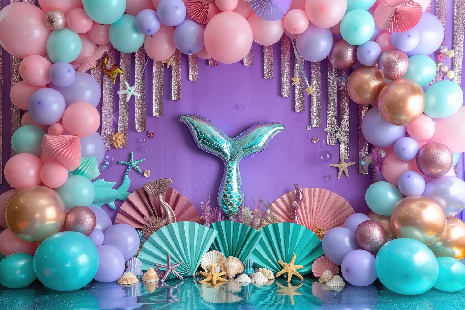Kleine Meerjungfrau Backdrop Bunte Luftballons Bogen Seestern Backdrop BRP12-85