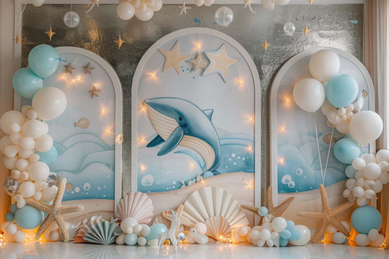 Meerjungfrau Party Backdrops Ozeanischer Wal Fantasie Ballon Backdrop BRP12-88