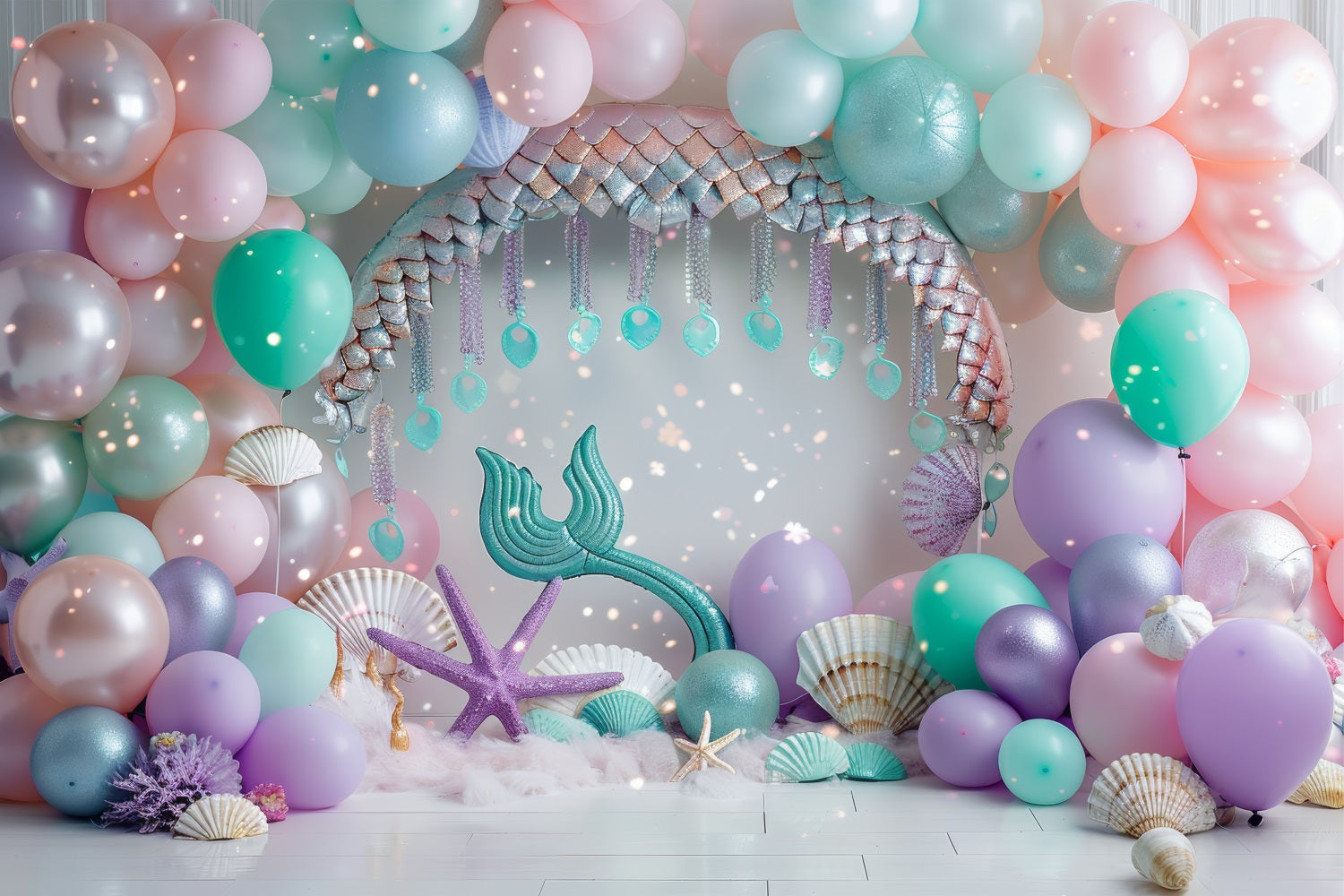 Backdrop Meerjungfrau Thema Unterwasser Fantasy Rosa Ballon Backdrop BRP12-89