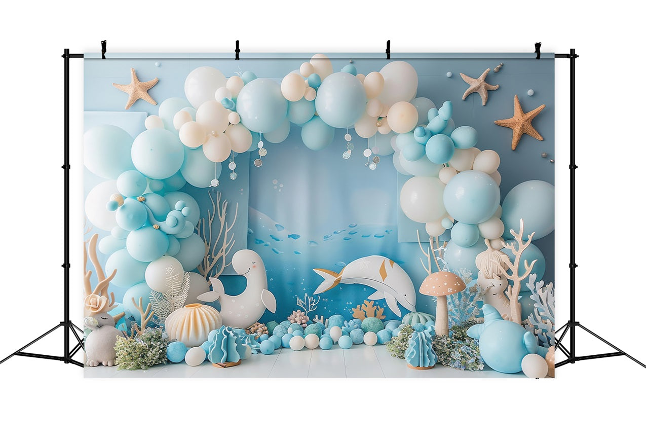 Backdrop Meerjungfrau Meerestiere Blauer Ballonbogen Backdrop BRP12-92