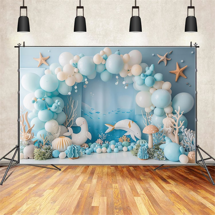 Backdrop Meerjungfrau Meerestiere Blauer Ballonbogen Backdrop BRP12-92