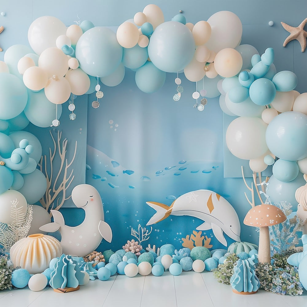 Backdrop Meerjungfrau Meerestiere Blauer Ballonbogen Backdrop BRP12-92