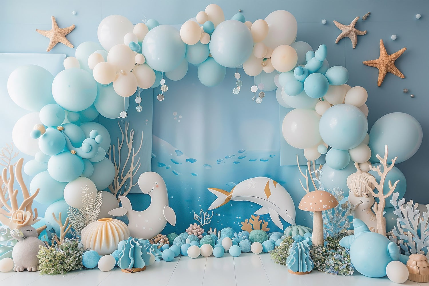 Backdrop Meerjungfrau Meerestiere Blauer Ballonbogen Backdrop BRP12-92