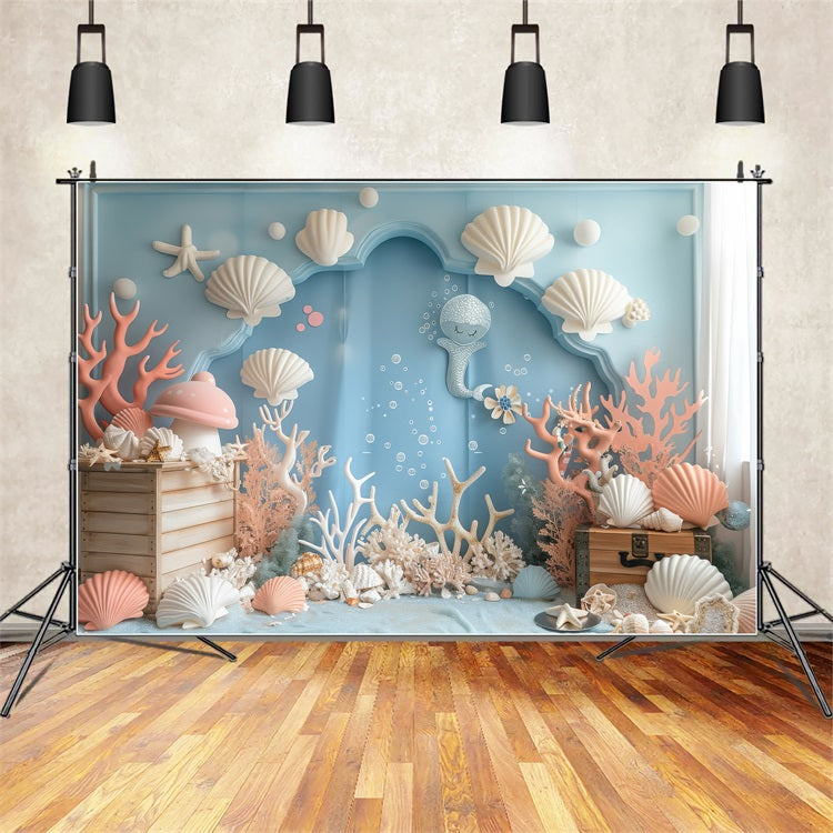 Meerjungfrau Backdrop Bezaubernde Meerestiere Blauer Bogen Backdrop BRP12-96