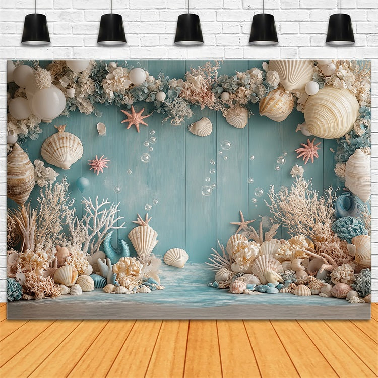 Meerjungfrau Backdrop Ozeanische Kreaturen Muschel Ballon Blume Hintergrund BRP12-98