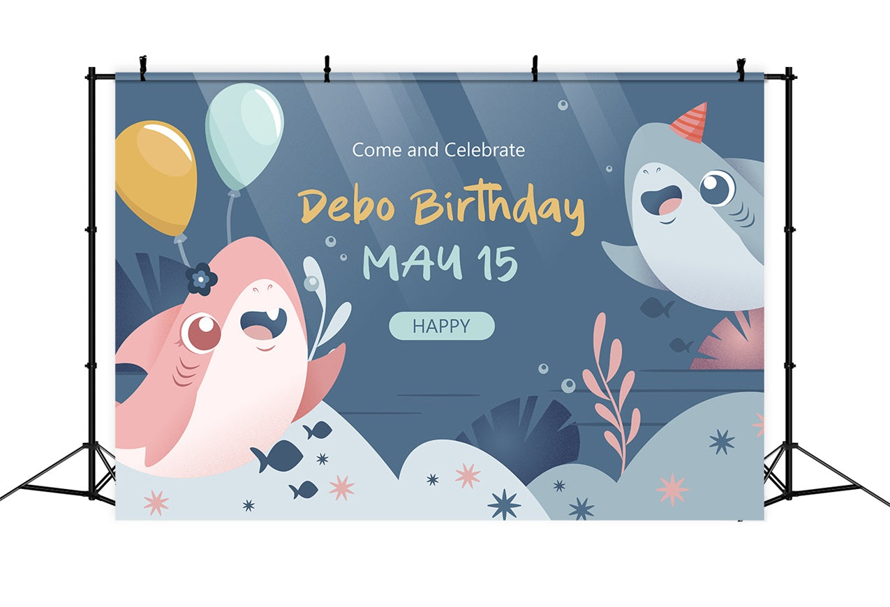 Custom Backdrops für Geburtstagsfeiern Cartoon Hai Ballon Backdrop BRP2-105