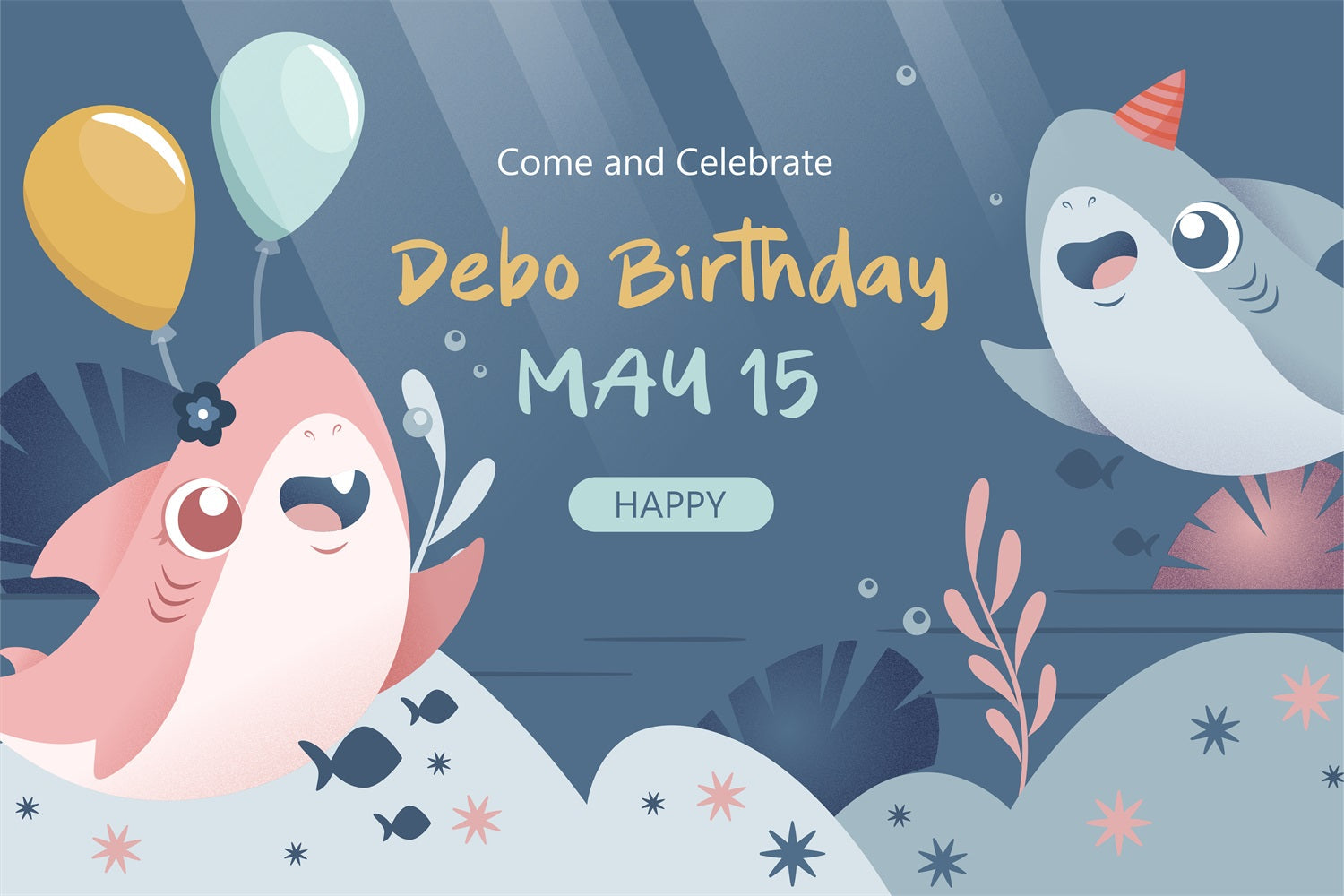 Custom Backdrops für Geburtstagsfeiern Cartoon Hai Ballon Backdrop BRP2-105