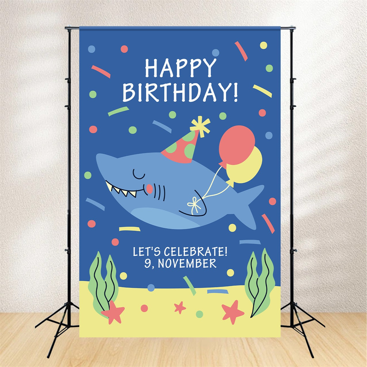 Personalisierte Geburtstag Backdrop Lächelnde Hai Fotografie Backdrop BRP2-106