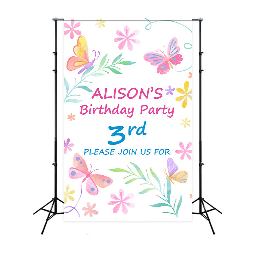 Personalisierte Backdrop für Geburtstag 3. Aquarell Schmetterling Garten Backdrop BRP2-116