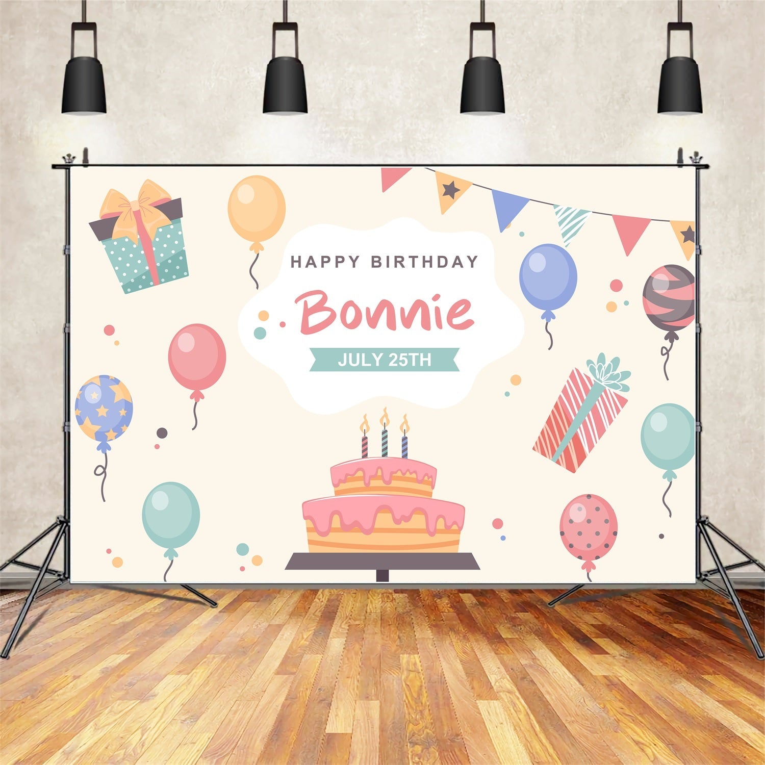 Custom Backdrop für Geburtstagsparty Ballons Kuchen Geschenke Backdrop BRP2-135