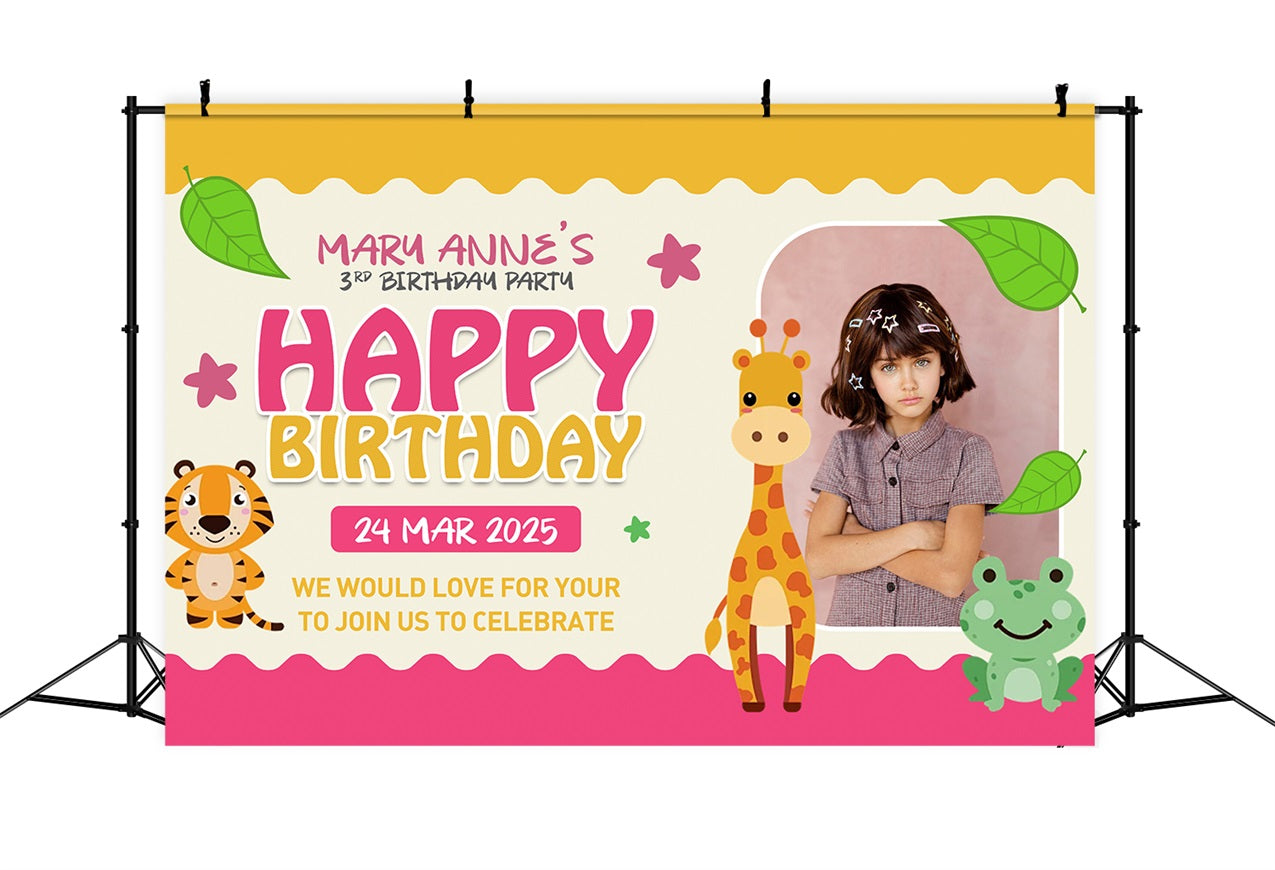 Personalisierte Happy Birthday Backdrop 3. Dschungel Tier Cartoon Backdrop BRP2-150