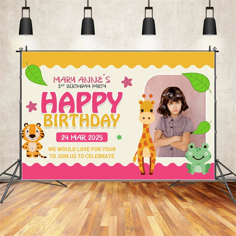 Personalisierte Happy Birthday Backdrop 3. Dschungel Tier Cartoon Backdrop BRP2-150