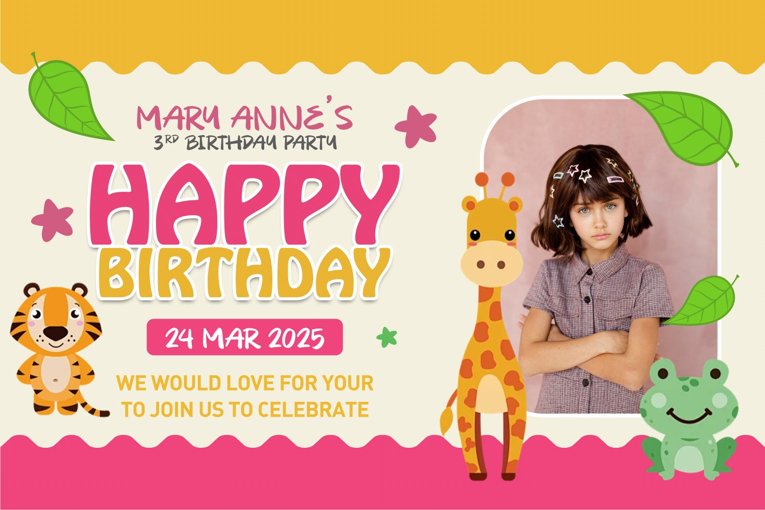 Personalisierte Happy Birthday Backdrop 3. Dschungel Tier Cartoon Backdrop BRP2-150