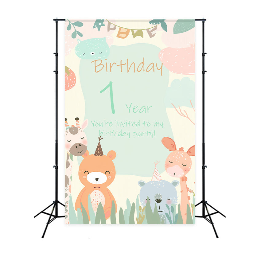 Personalisierte 1. Geburtstag Backdrop Tierfreunde 1. Backdrop BRP2-161