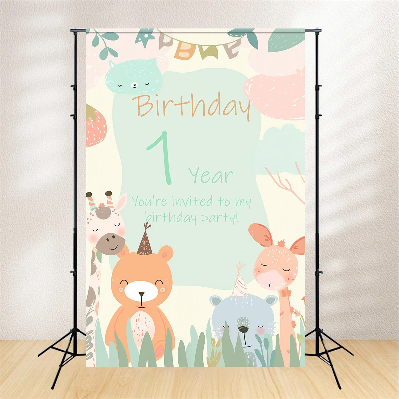 Personalisierte 1. Geburtstag Backdrop Tierfreunde 1. Backdrop BRP2-161
