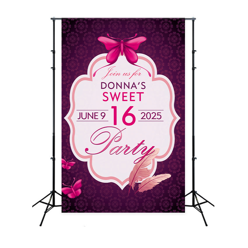 Personalisierte Backdrops Geburtstag Sweet 16 Schmetterling Backdrop BRP2-164