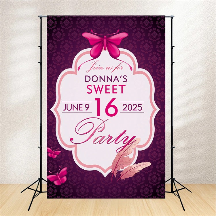 Personalisierte Backdrops Geburtstag Sweet 16 Schmetterling Backdrop BRP2-164