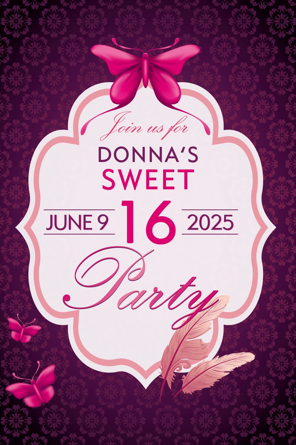 Personalisierte Backdrops Geburtstag Sweet 16 Schmetterling Backdrop BRP2-164