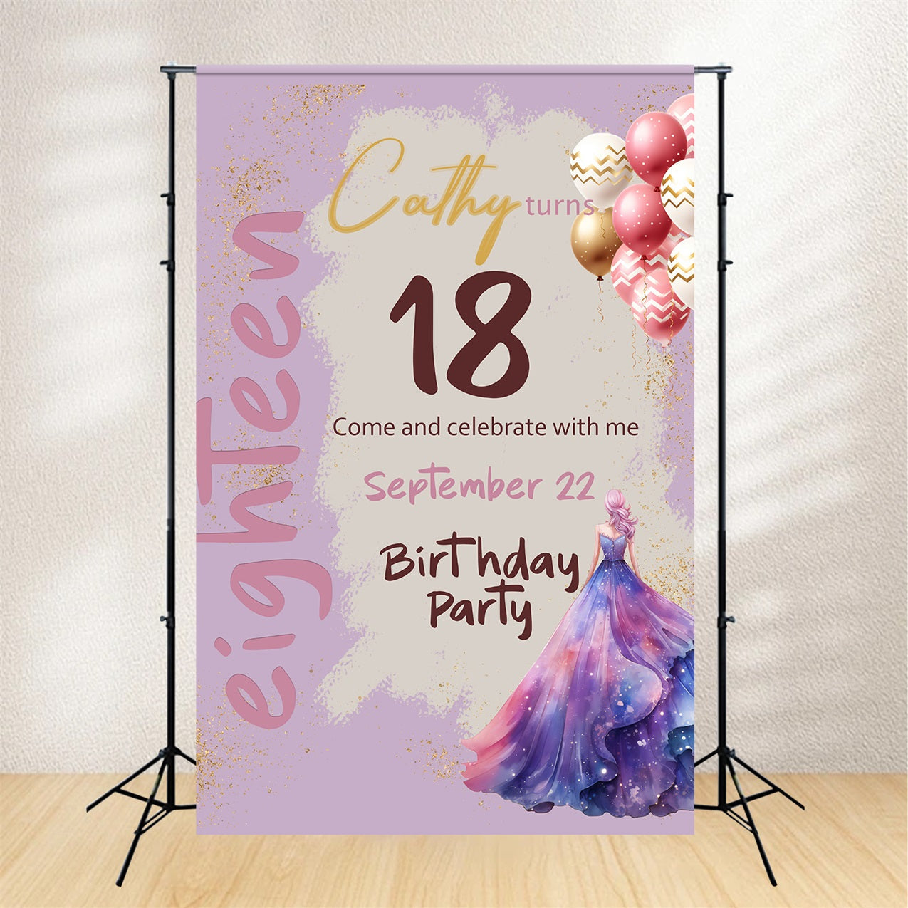 Custom Made Geburtstag Backdrops 18. Ballons Sparkle Backdrop BRP2-169