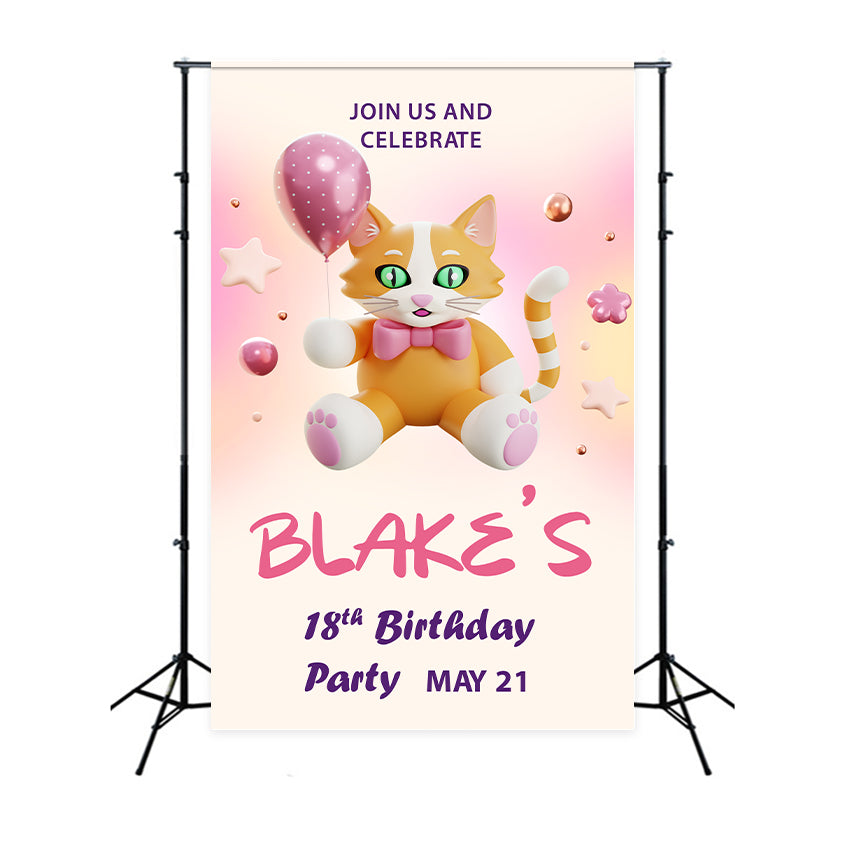 Customized Birthday Backdrop Katze Ballon 18. Backdrop BRP2-170