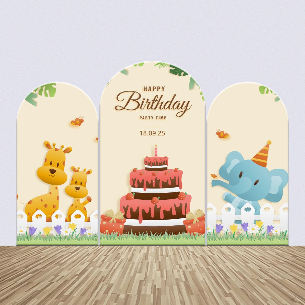 Personalisierte Backdrop Geburtstag Cartoon Dschungel Tier Torte Bogen Backdrop Kit BRP2-178