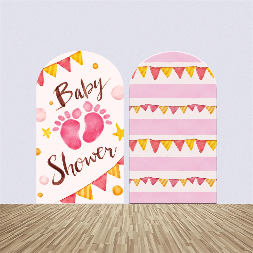Individueller Hintergrund für Baby-Dusche Rosa Fußabdrücke Bogen-Hintergrund-Kit BRP2-190