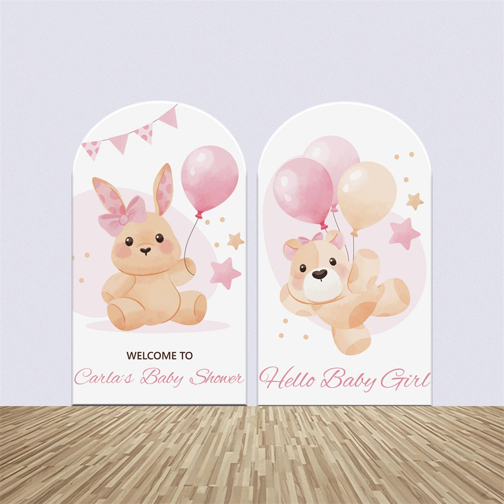 Individueller Hintergrund für Babyparty Hasenbär Rosa Ballonbogen Backdrop Kit BRP2-191