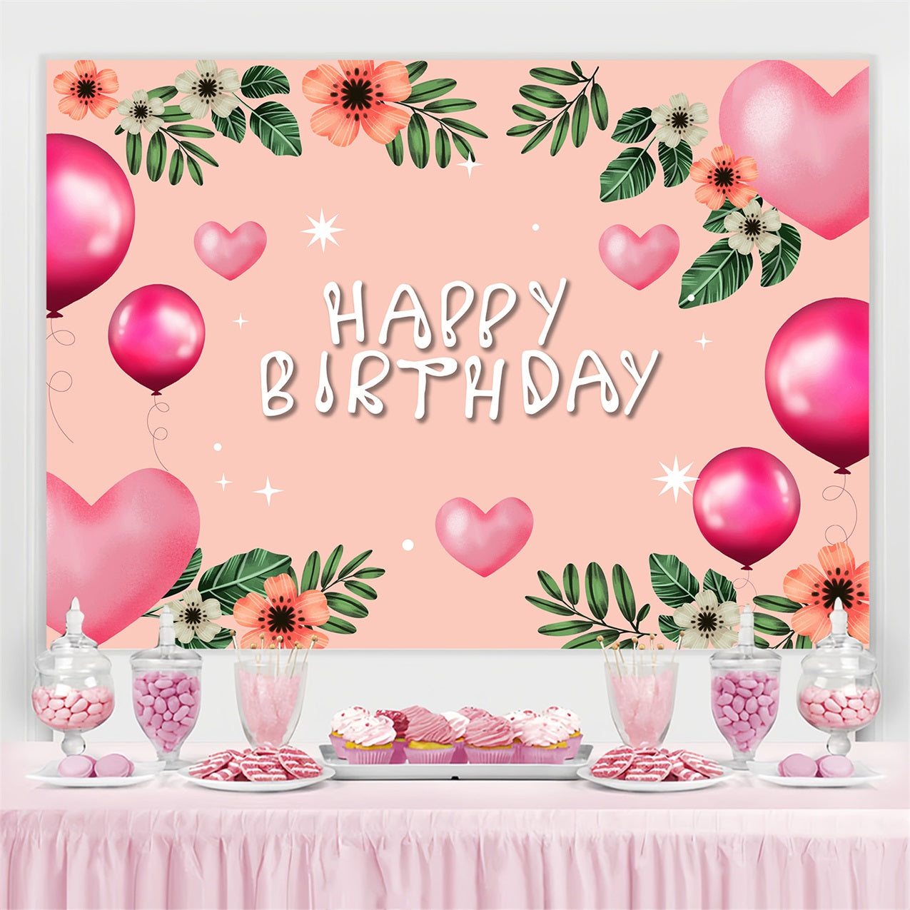 Customized Geburtstag Backdrop Blush Floral Ballon Backdrop BRP2-217