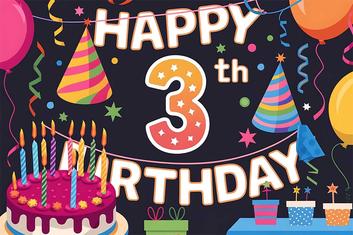 Personalisierte Kulisse für Geburtstagsparty 3. Ballons Hintergrund BRP2-219