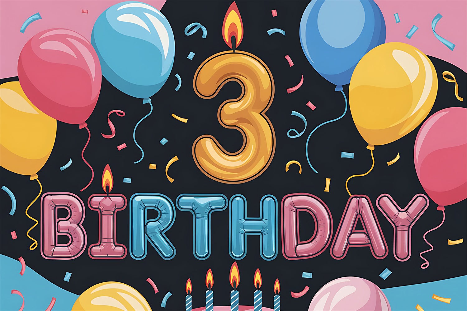 Personalisierte Geburtstag Foto-Hintergrund fröhlich 3. Ballon-Hintergrund BRP2-220