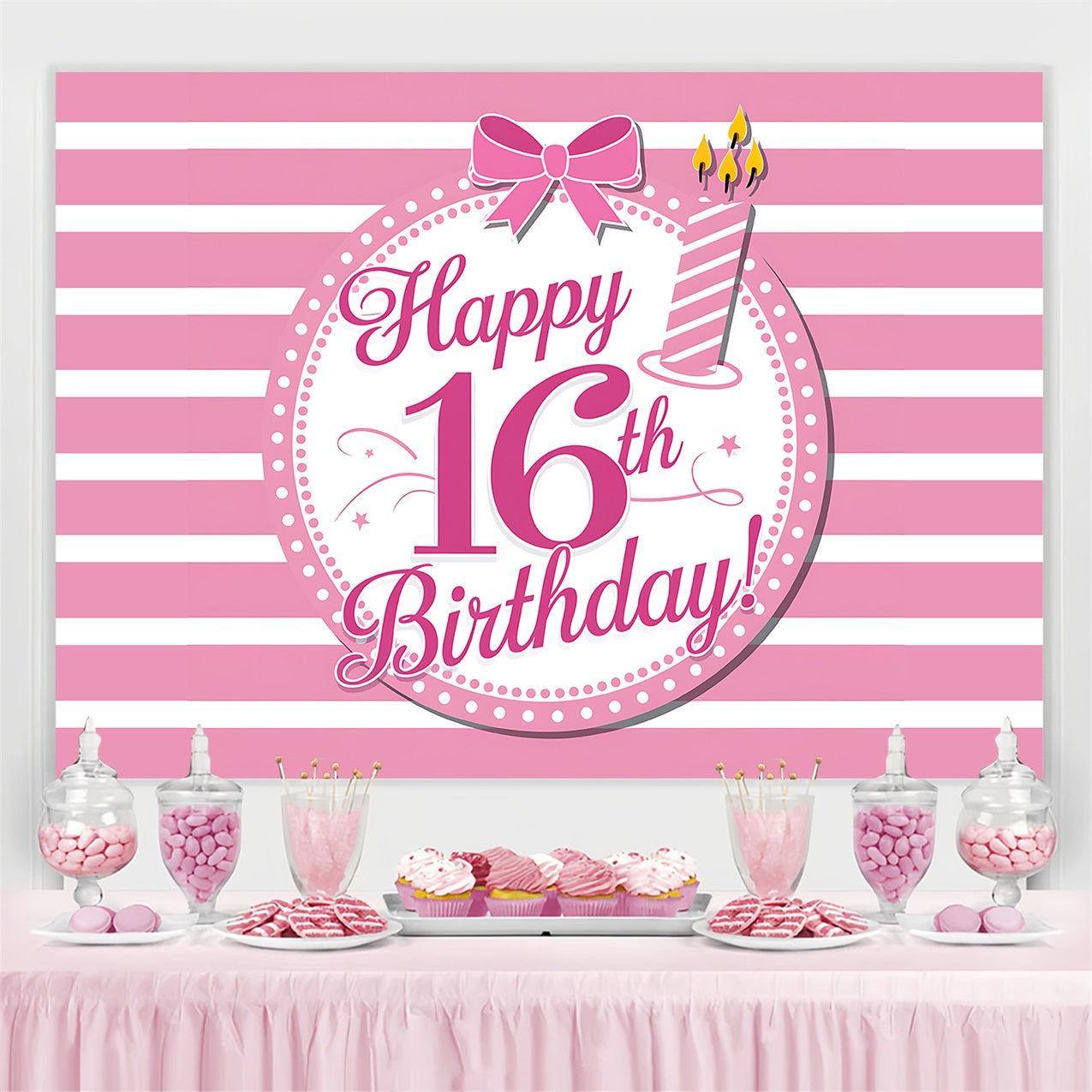 Geburtstag Backdrop Personalisierte Sweet 16 Pink Stripes Backdrop BRP2-225