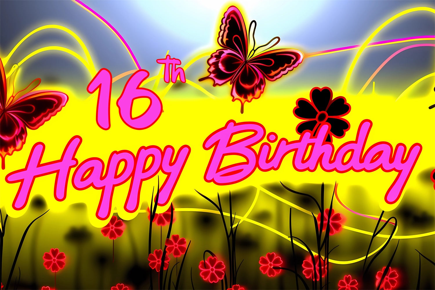 Geburtstag Backdrop Custom Neon Glow Schmetterling 16 Backdrop BRP2-227