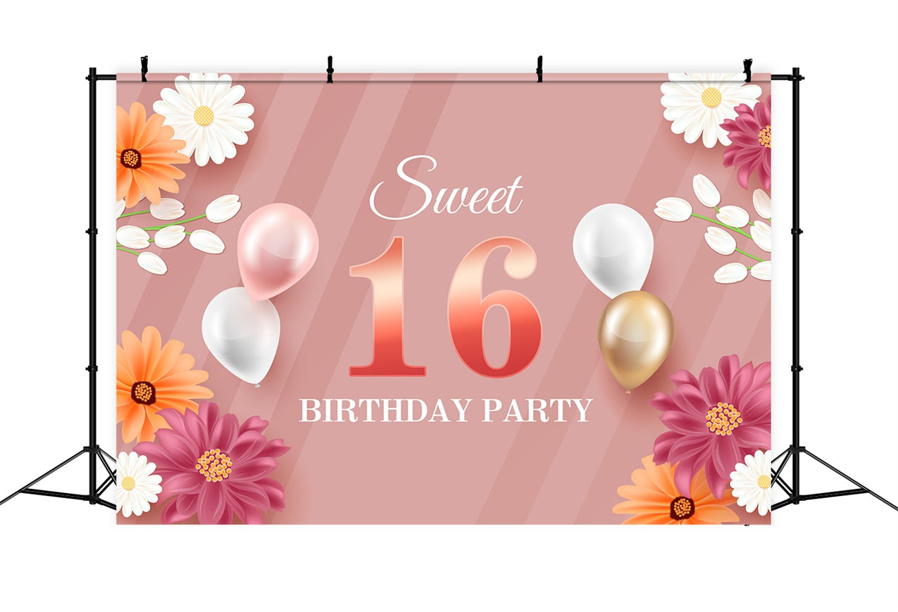 Personalisierte Backdrop Geburtstag Floral Sweet 16 Ballon Backdrop BRP2-228