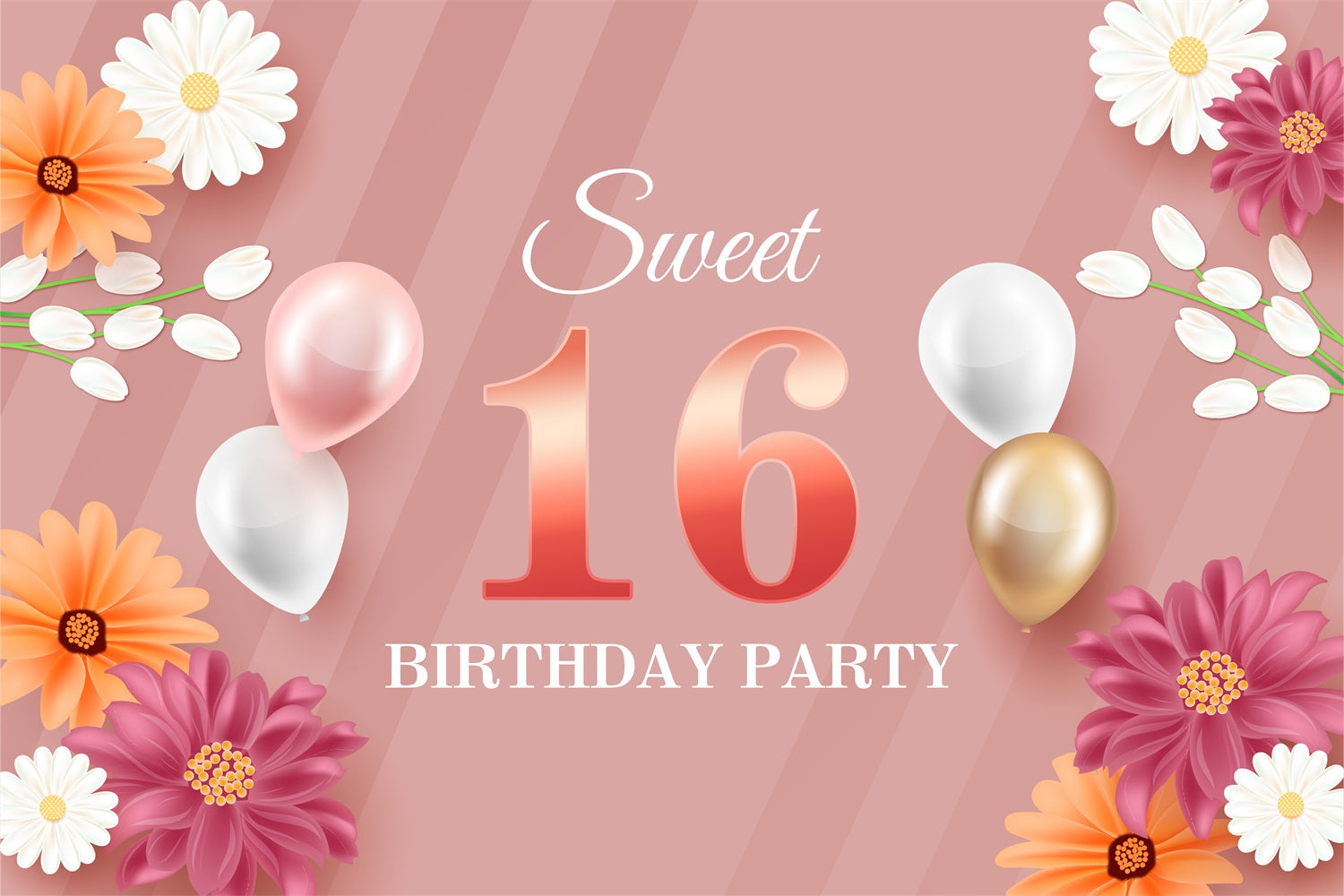 Personalisierte Backdrop Geburtstag Floral Sweet 16 Ballon Backdrop BRP2-228