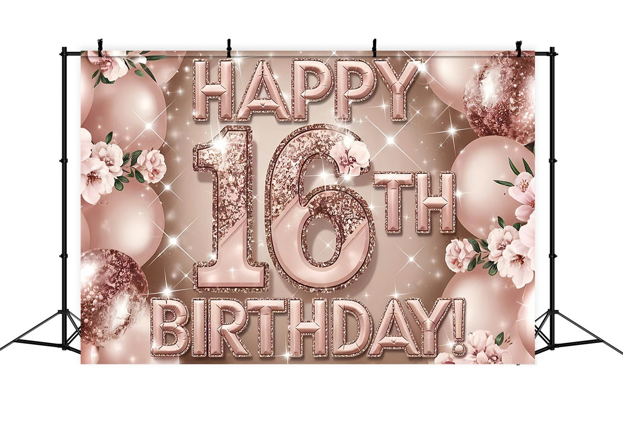 Personalisierte Backdrops Geburtstag Glitter Rose Gold 16. Backdrop BRP2-229