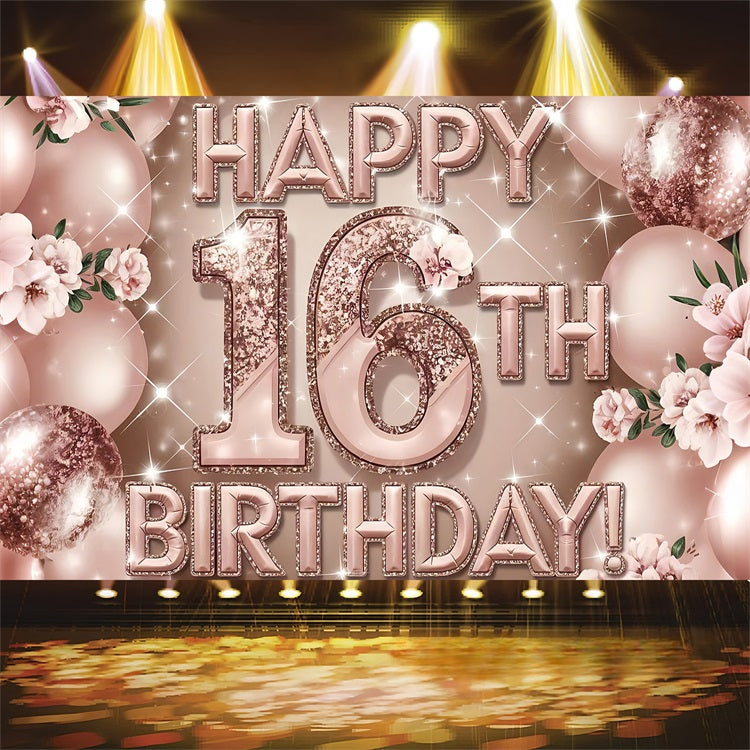 Personalisierte Backdrops Geburtstag Glitter Rose Gold 16. Backdrop BRP2-229