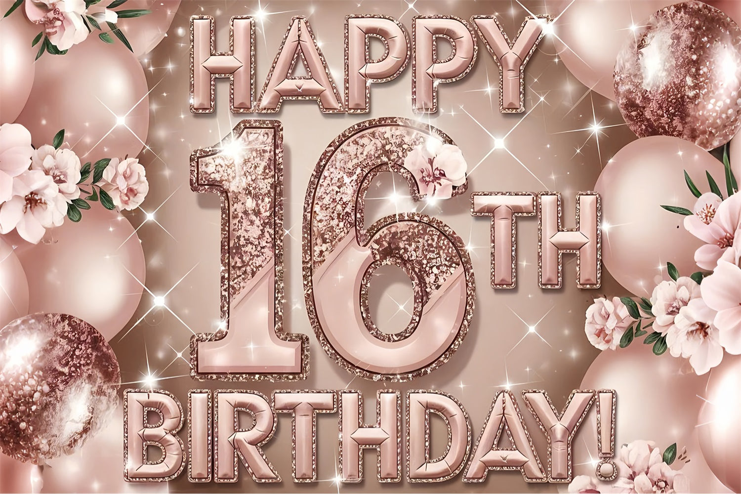 Personalisierte Backdrops Geburtstag Glitter Rose Gold 16. Backdrop BRP2-229