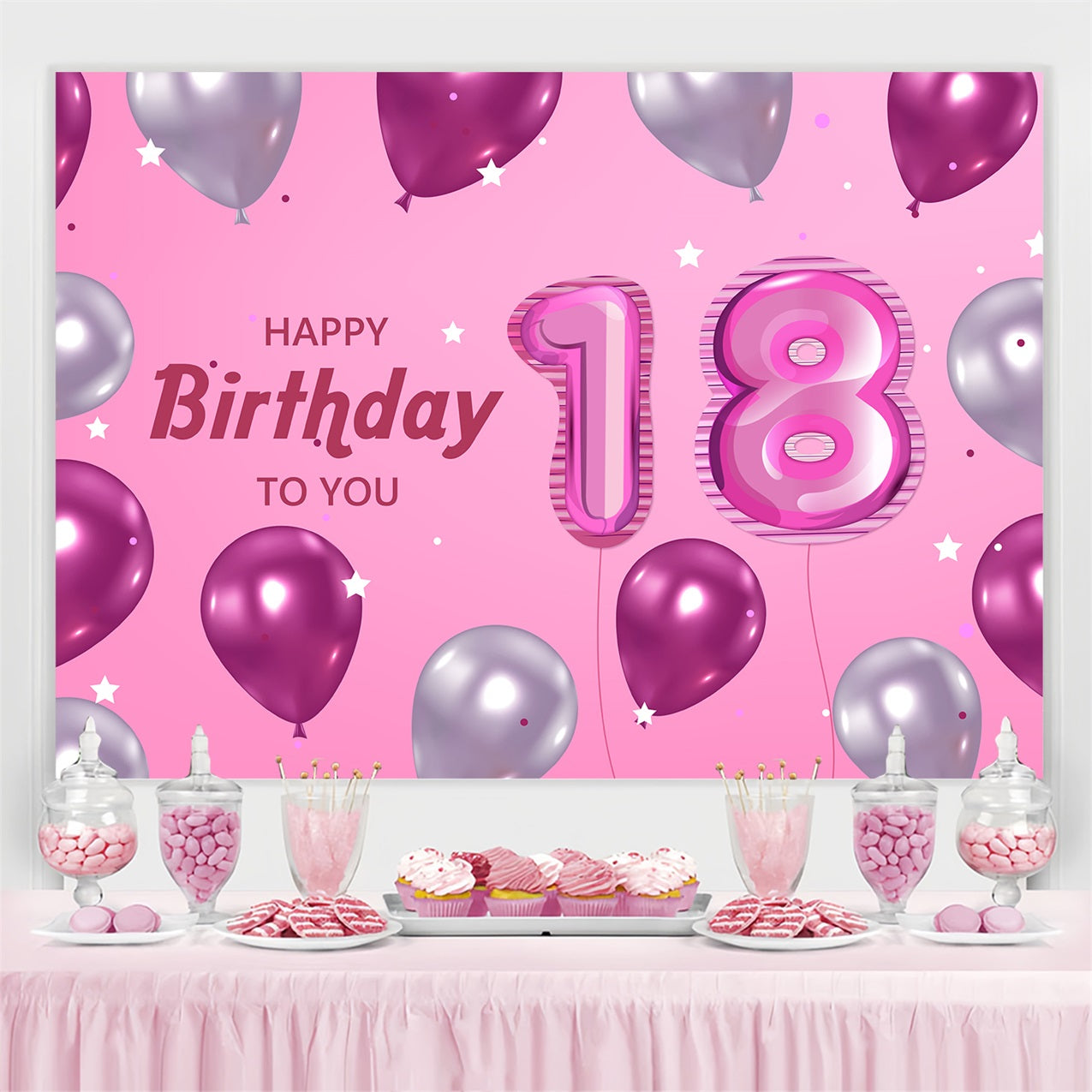 Personalisierte Geburtstag Backdrops Glitzernde Ballon 18. Backdrop BRP2-232