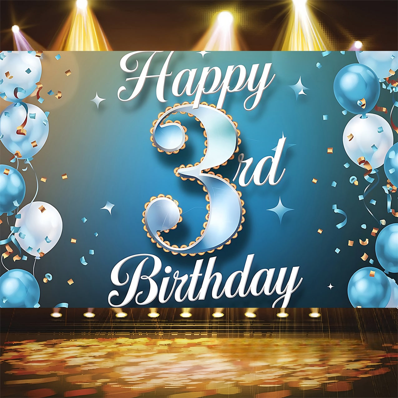 Custom Birthday Backdrops Happy 3rd Ballon Backdrop BRP2-237