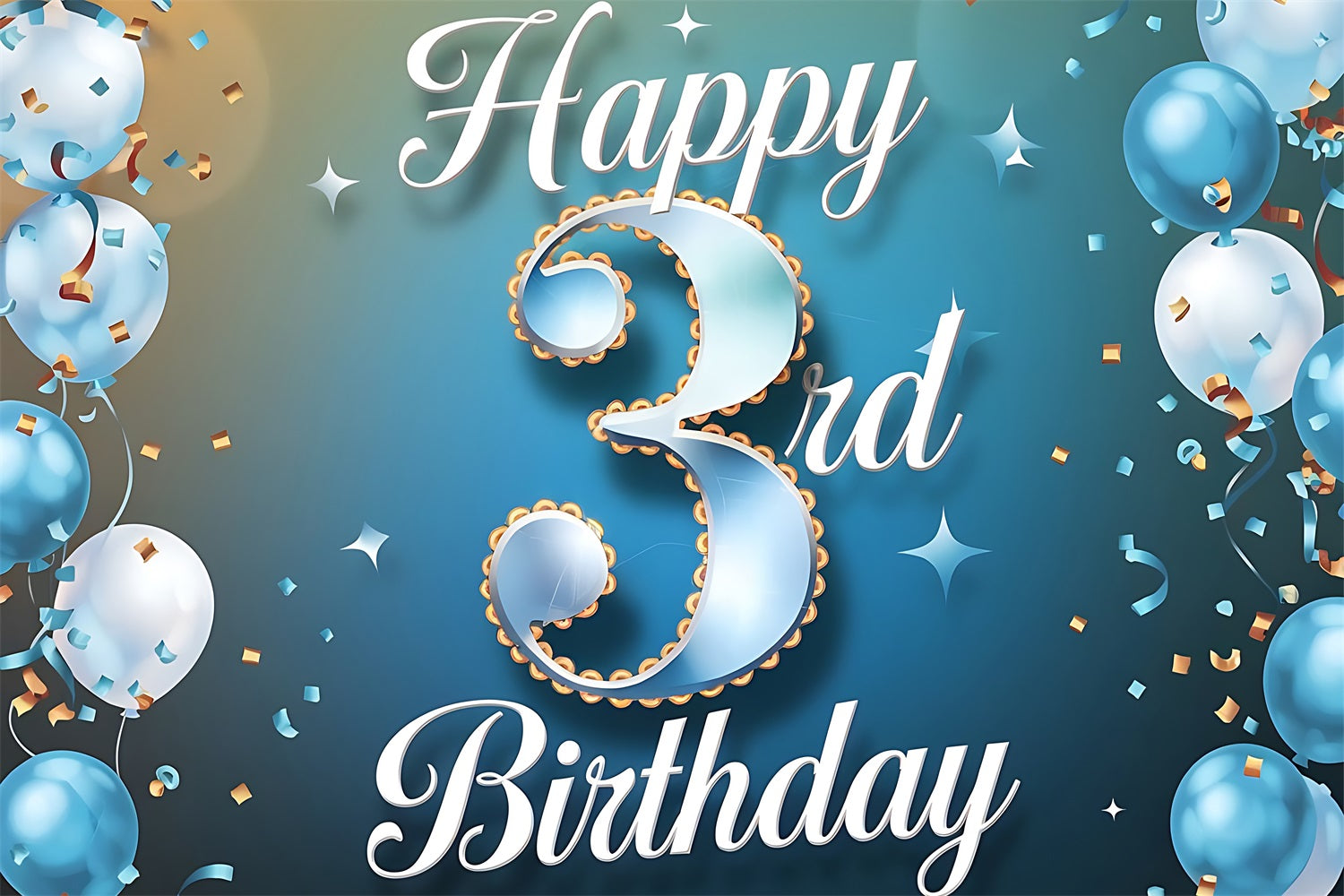 Custom Birthday Backdrops Happy 3rd Ballon Backdrop BRP2-237