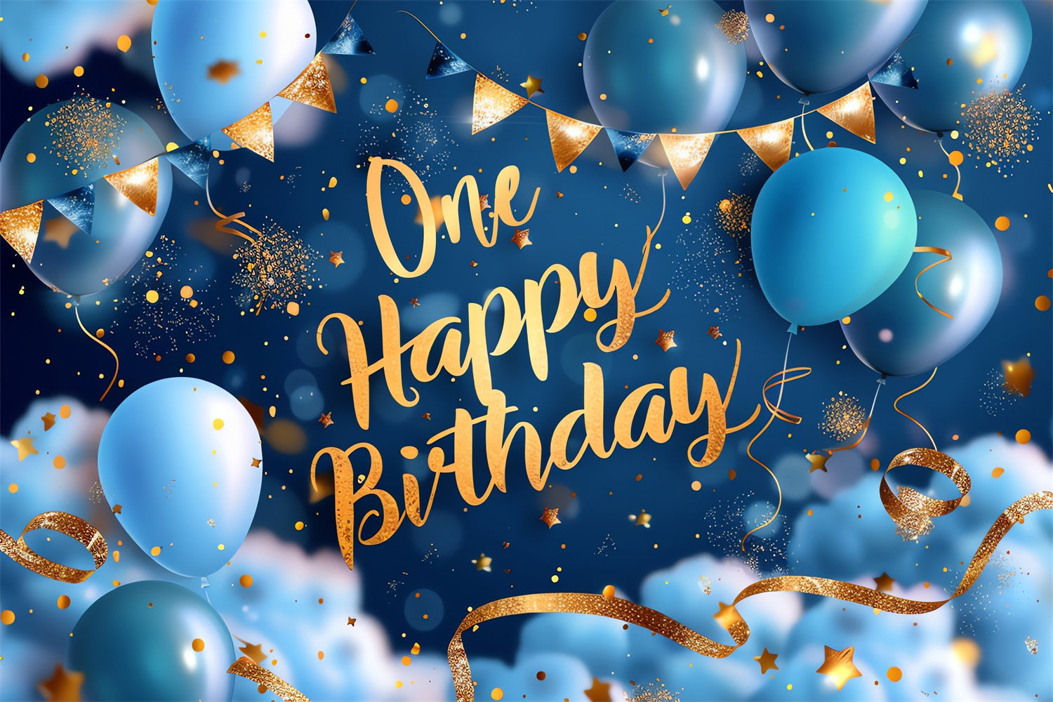 Personalisierte 1st Birthday Backdrop Königsblau Gold Backdrop BRP2-238