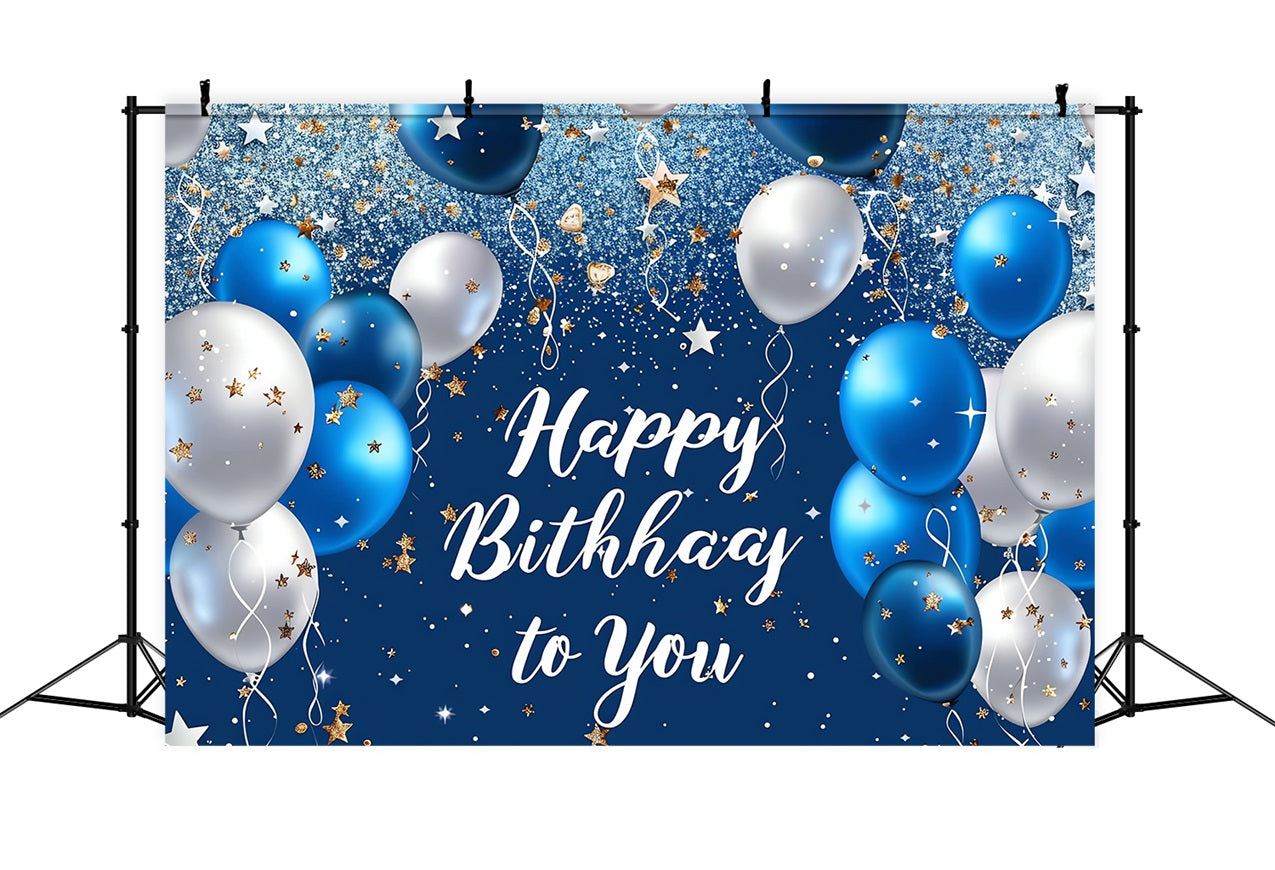 Personalisierte Backdrop für Geburtstag Blau Weiß Ballon Glitter Backdrop BRP2-239