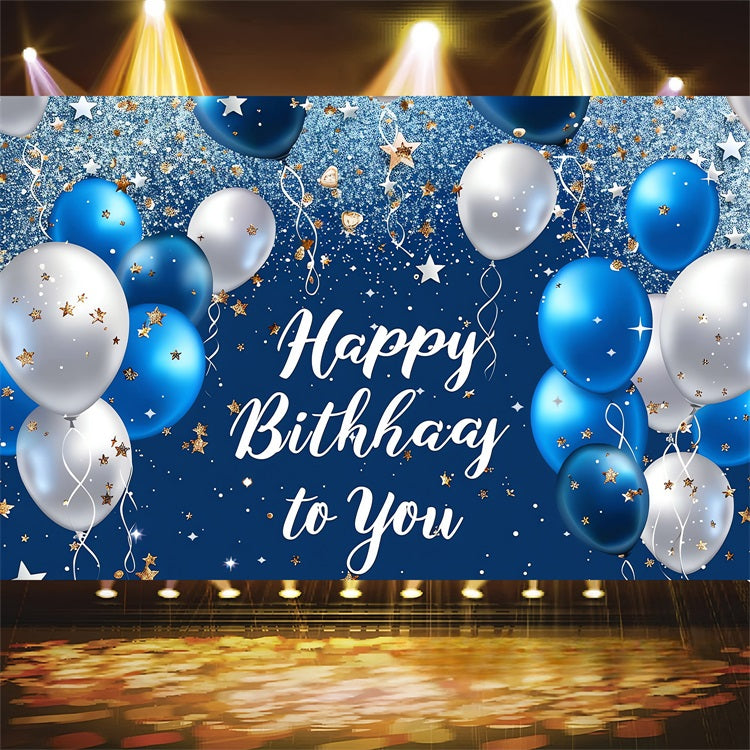Personalisierte Backdrop für Geburtstag Blau Weiß Ballon Glitter Backdrop BRP2-239