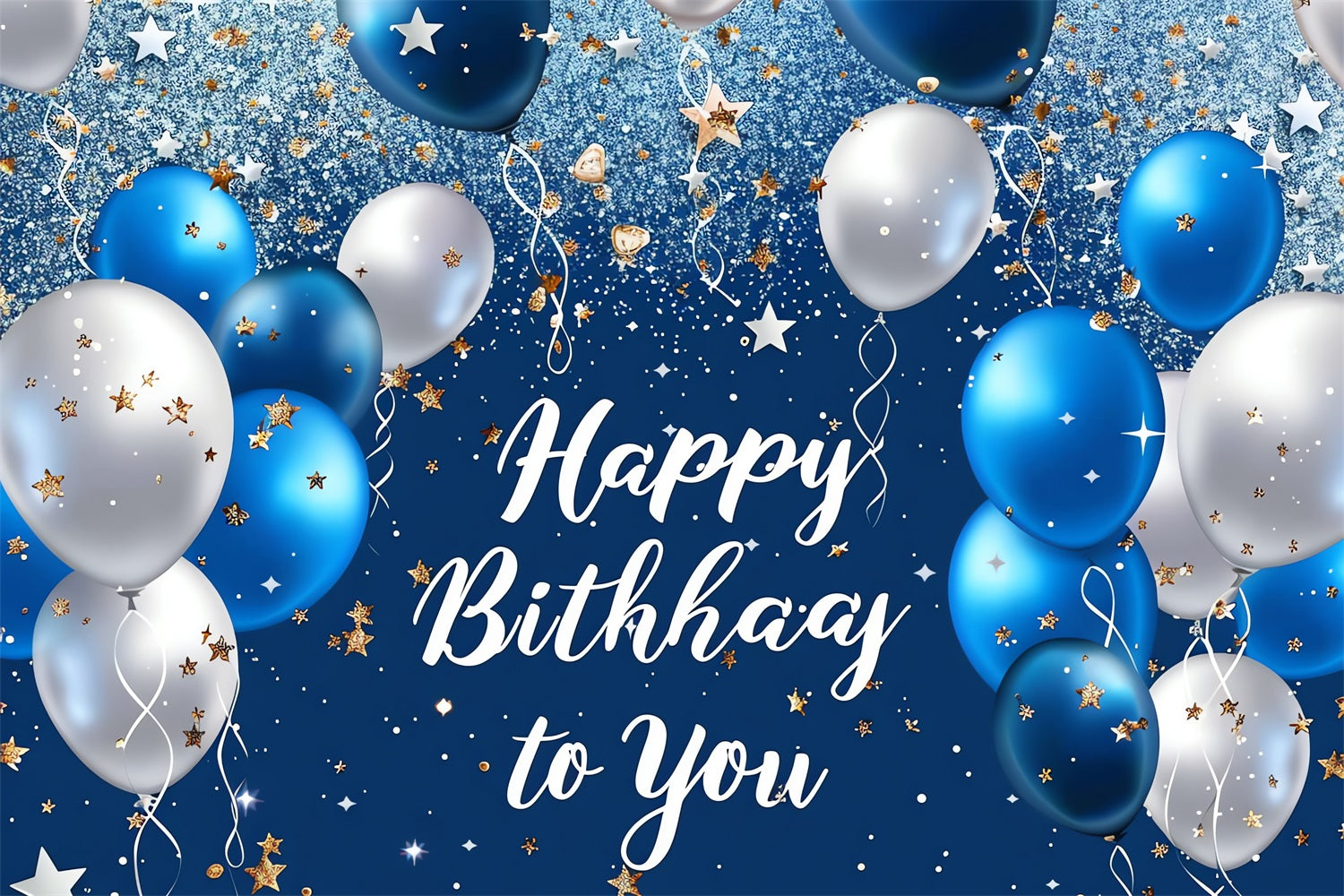 Personalisierte Backdrop für Geburtstag Blau Weiß Ballon Glitter Backdrop BRP2-239